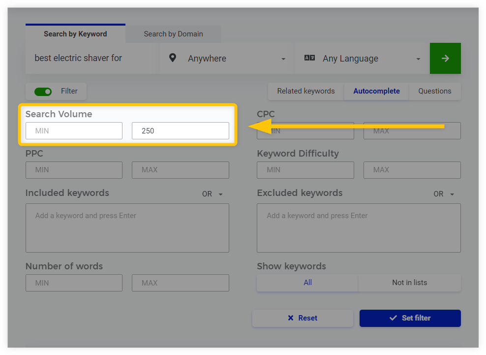 KWFinder-filter-example