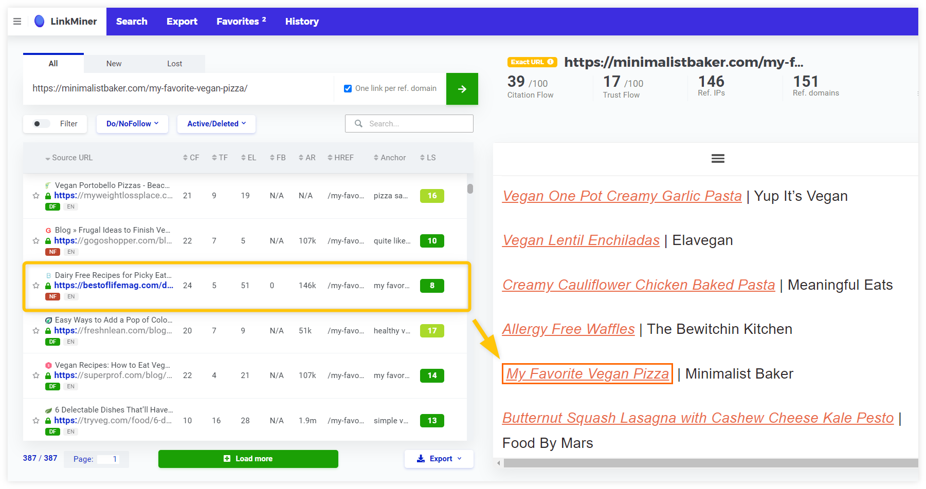 Finding backlinks in the body of the page via LinkMiner