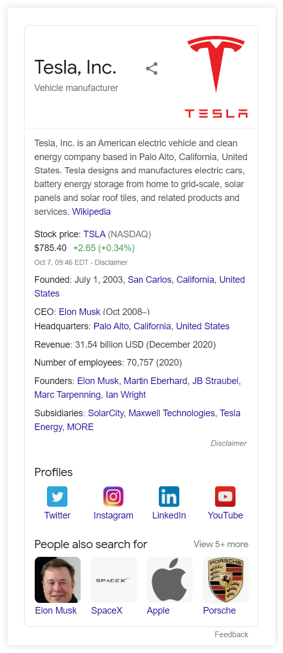 Knowledge Panel example